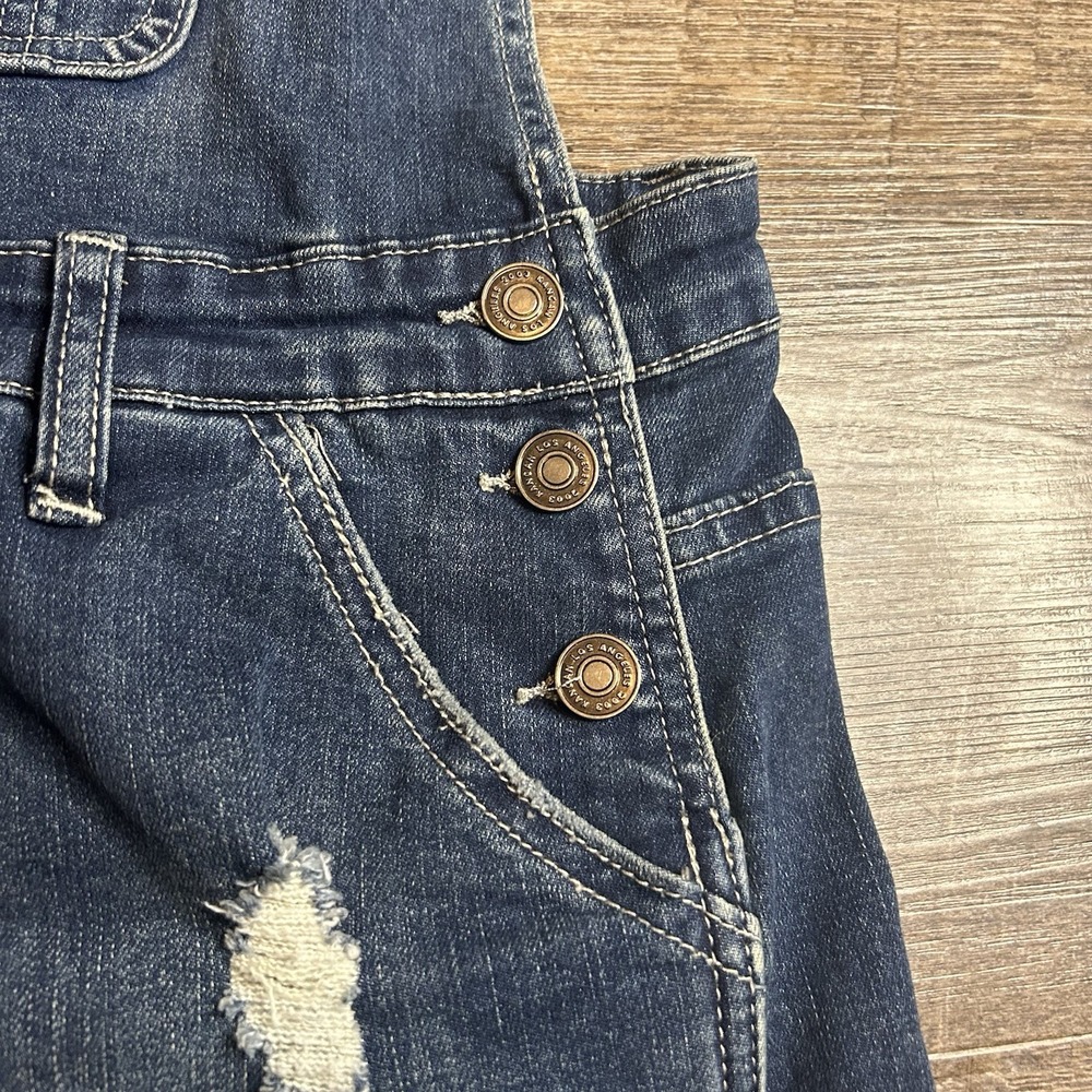 KanCan Women's Sz M Blue Denim Distressed Overall Shorts Romper Stretch Pockets - Picture 9 of 14